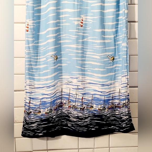 Holly Lane Ladies Nautical Coast Theme Midi Skirt Colors Blue White Rear Elast - Picture 2 of 6